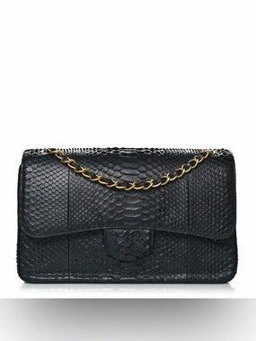 Black Genuine Python Chain crossbody Bag CC snakeskin Classic Double Flap GHW